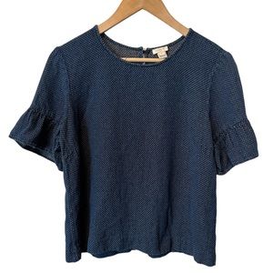J Crew Factory ruffle sleeve navy blue knit Swiss dot top Medium